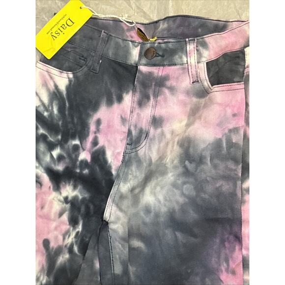Women’s Daisy Tye Dye Multicolor Stacked Ruched Hem Skinny Denim Jeans Size S/CH - Picture 4 of 7